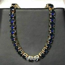 10CT Round Cut Lab-Created Blue Sapphire Tennis Necklace 14K Yellow Gold Finish