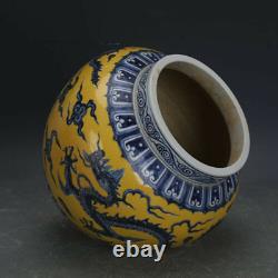 10.8 Chinese Blue and White Porcelain Jar Yellow Glaze Ming Xuande Dragon Pot