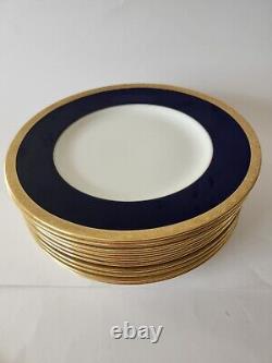 10 Minton Tiffany & Co Dinner Plates Cobalt Blue & Gold Rim 10 1/4 H4337