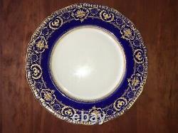10 Royal Doulton Antique Cobalt Blue and Raised Gold Encrusted Dinner Plates