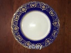 10 Royal Doulton Antique Cobalt Blue and Raised Gold Encrusted Dinner Plates