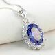 12ct Oval Blue Sapphire & Natural Diamond Halo Pendant 18 Chain 14k Solid Gold