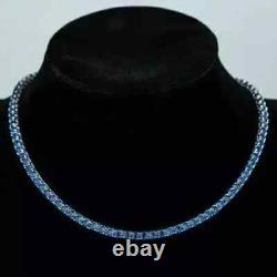 12Ct Round Cut Lab Created Blue Sapphire Tennis Necklace 14K White Gold Plated