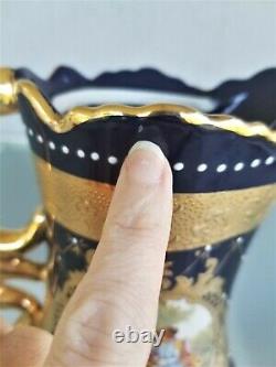 12 Cobalt Blue Fragonard Pitcher / Pot w Lid Gold Detail Decoration Love Story