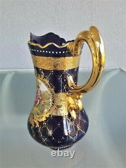 12 Cobalt Blue Fragonard Pitcher / Pot w Lid Gold Detail Decoration Love Story