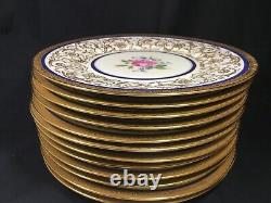 12 Gold Encrusted Czechoslovakia 10.75 CABINET PLATES withCobalt & Rose &- Mint