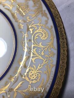 12 Gold Encrusted Czechoslovakia 10.75 CABINET PLATES withCobalt & Rose &- Mint