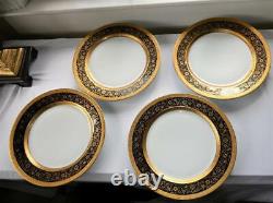 12 Tirschenreuth Pt Bavaria Gold Encrusted Etched Cobalt Blue Dinner Plates Ex