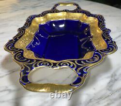 13vtg German Bavaria Lindner Porcelain Cobalt Blue Gold Serving Bowl Dish Rare