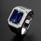 14k White Gold Plated 2ct Emerald Lab Created Blue Sapphire Men's Wedding Ring