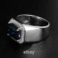 14K White Gold Plated 2Ct Emerald Lab Created Blue Sapphire Men's Wedding Ring