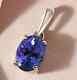 14k White Gold Plated 2ct Lab Created Oval Cut Blue Tanzanite Women's Pendant