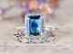 14k White Gold Plated 2.00ct Emerald Cut Lab Created Blue Topaz Bridal Ring Set