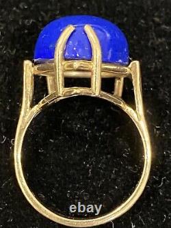 14K Yellow Gold & Cobalt Blue Lapis Lazuli Teardrop Ring Size 7.75 Beautiful