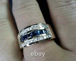 14K Yellow Gold Plated 1.80Ct Princess Men's Diamond & Sapphire Ring Lab Created