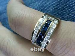 14K Yellow Gold Plated 1.80Ct Princess Men's Diamond & Sapphire Ring Lab Created