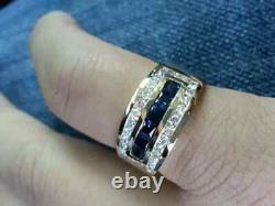 14K Yellow Gold Plated 1.80Ct Princess Men's Diamond & Sapphire Ring Lab Created