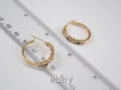 14K Yellow Gold Plated 2.60Ct Princess Simulated Blue Topaz Bezel Hoop Earrings