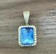 14k Yellow Gold Plated 4ct Emerald Cut Lab Created Blue Topaz Halo Charm Pendant