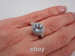 14k White Gold Plated 3.20 Ct Round Simulated Blue Topaz Wedding Ring 925 Silver