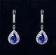 14k White Gold Plated Pear Cut Simulated Blue Sapphire 925 Silver Drop Earrings