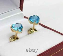 14k Yellow Gold Plated 3 Ct Heart Lab Created Blue Topaz Pretty Stud Earrings