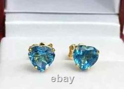 14k Yellow Gold Plated 3 Ct Heart Lab Created Blue Topaz Pretty Stud Earrings