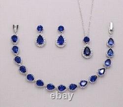 15 Ct Pear Cut Blue Sapphire Lab-Created Bracelet Pendant Set White Gold Plated