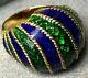18k Yellow Gold Guilloche Enamel Green Cobalt Blue Twisted Cable Domed Ring Sz 6