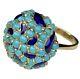 18k Yellow Gold Turquoise Cabochon Cobalt Blue Enamel Waves Domed Bombe Ring