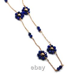 18k rose gold 18 faceted blue with lapis lazuli flowers rolo chain necklace