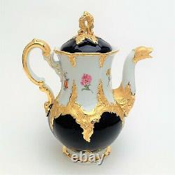 1930's Meissen Porcelain 15 Piece Cobalt, Heavy Gold & Floral Coffee Service
