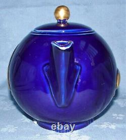 1939 World's Fair Teapot Hall China Cobalt Blue With Gold Trylon & Perisphere