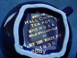 1939 World's Fair Teapot Hall China Cobalt Blue With Gold Trylon & Perisphere