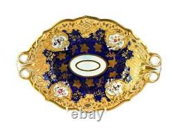 19th Century English RIDGWAY Porcelain 2-Handled Tray HEAVY GOLD & Cobalt Blue