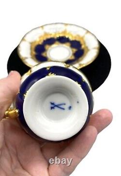 19th Century Meissen Cobalt Blue & Gold Demitasse Tea Cup & Saucer
