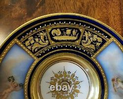 19th Century Royal Vienna Porcelain Gold Guilt Cobalt Blue Plate/saucercherub