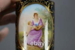 19th Century Royal Vienna Style Hand Painted Lady & Child Cobalt & Gold Cup