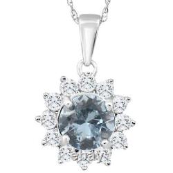 1 1/2Ct Blue Topaz & Diamond Halo Pendant 10k White Gold Women's Necklace