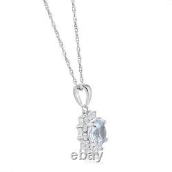 1 1/2Ct Blue Topaz & Diamond Halo Pendant 10k White Gold Women's Necklace