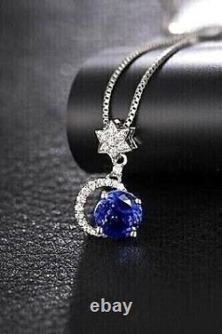 1.20Ct Round Cut Simulated Sapphire Lovely Circle Pendant 14K White Gold Plated