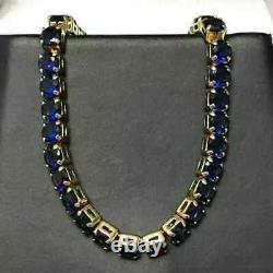 22CT Round Lab-Created Sapphire Diamond Tennis Necklace 14K Yellow Gold Plated