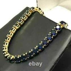 22CT Round Lab-Created Sapphire Diamond Tennis Necklace 14K Yellow Gold Plated