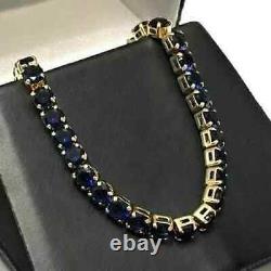 22CT Round Lab-Created Sapphire Diamond Tennis Necklace 14K Yellow Gold Plated