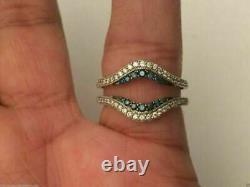 2Ct Enhancer Ring 14k White Gold Plated Silver Round Cut Simulated Blue Diamond