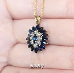 2Ct Marquise Cut Simulated Blue Sapphire Halo Pendant 14k Yellow Gold Plated