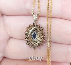 2Ct Marquise Cut Simulated Blue Sapphire Halo Pendant 14k Yellow Gold Plated