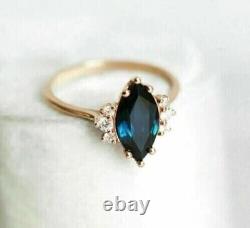 2Ct Marquise Cut Simulated Blue Sapphire Wedding Ring In 14K Yellow Gold Plated