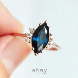 2Ct Marquise Cut Simulated Blue Sapphire Wedding Ring In 14K Yellow Gold Plated