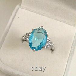 2Ct Oval Simulated Blue Topaz Women's Wedding Ring 14k White Gold Plated Silver